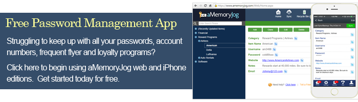 aMemoryJog Free Password Management App